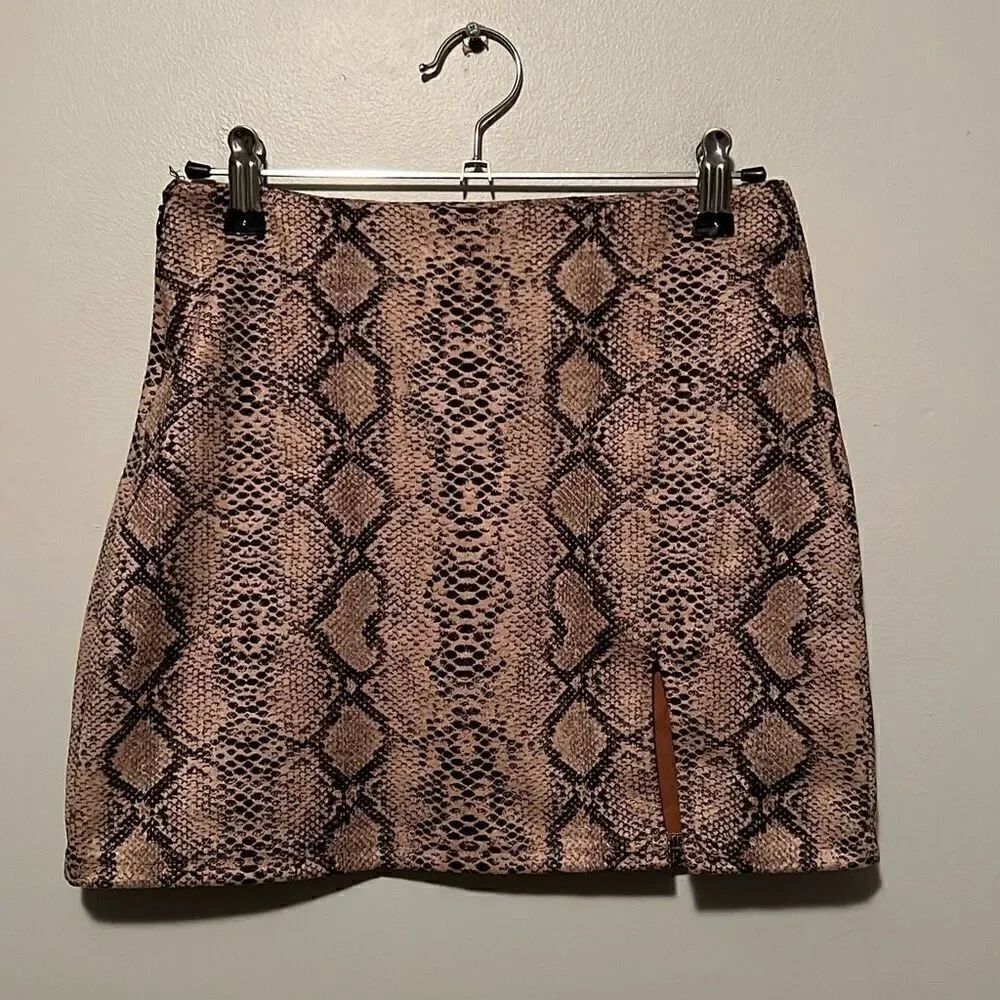 Women's Beige Snake Print Mini Skirt